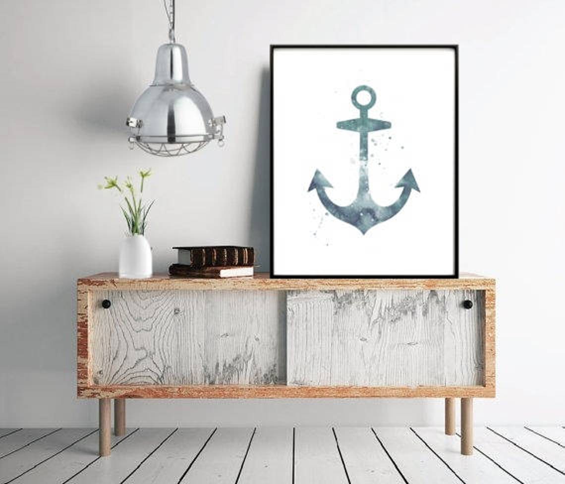 Blue Anchor Print Nautical Prints Digital Anchor Art | Etsy