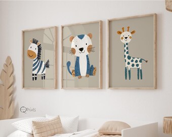 Safari Tierkindergarten Drucke, Giraffe, Leopard, Zebra (Digitaler Download)
