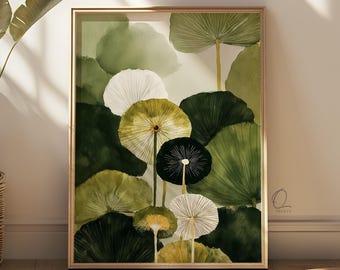 Green Ginkgo Wall Art, Botanical Leaf Watercolor Print