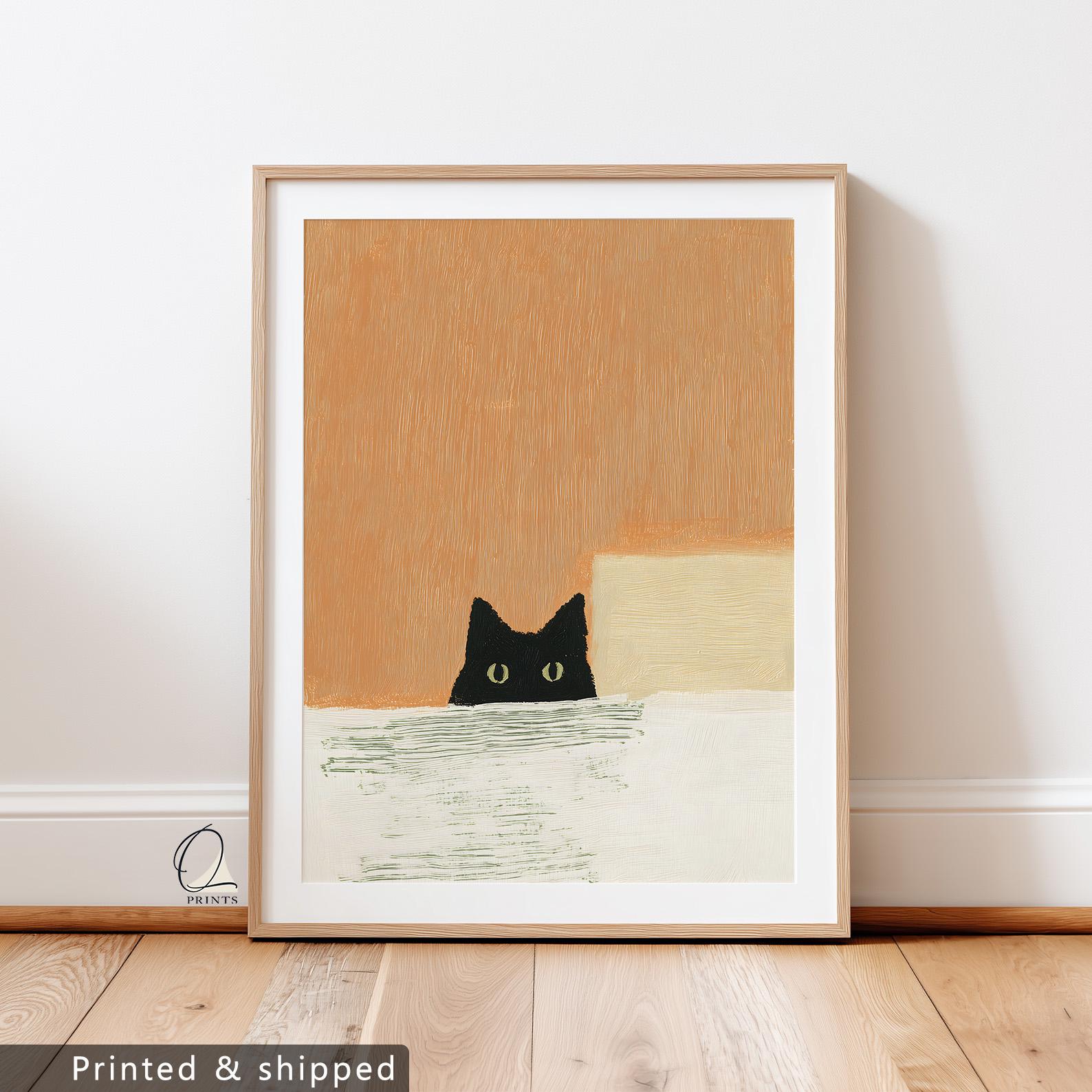 peeking black cat poster, cute cat print, home decor,... Black Cat Peeking Minimalist Art Print, Giclée Lover Wall Art - Etsy