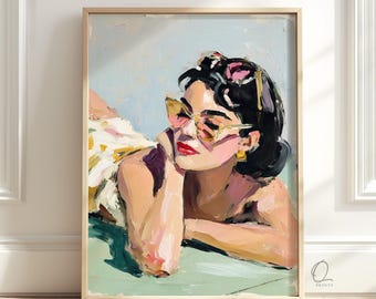 Woman in Sunglasses Wall Art, Retro Summer Portrait