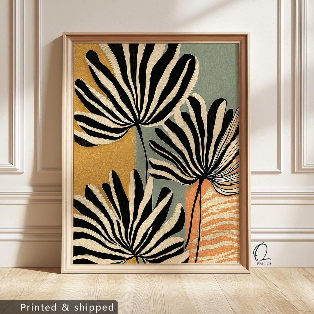 Abstract Botanical Palm Leaf Print, Mid Century Tropical Wall Art - Etsy