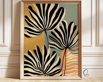 Abstract Botanical Palm Leaf Print, Mid Century Tropical Wall Art