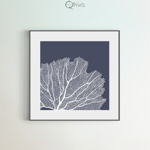 Set of 4 Corals, Digital Wall Art, Printable Corals, Navy Blue Wall Art ...