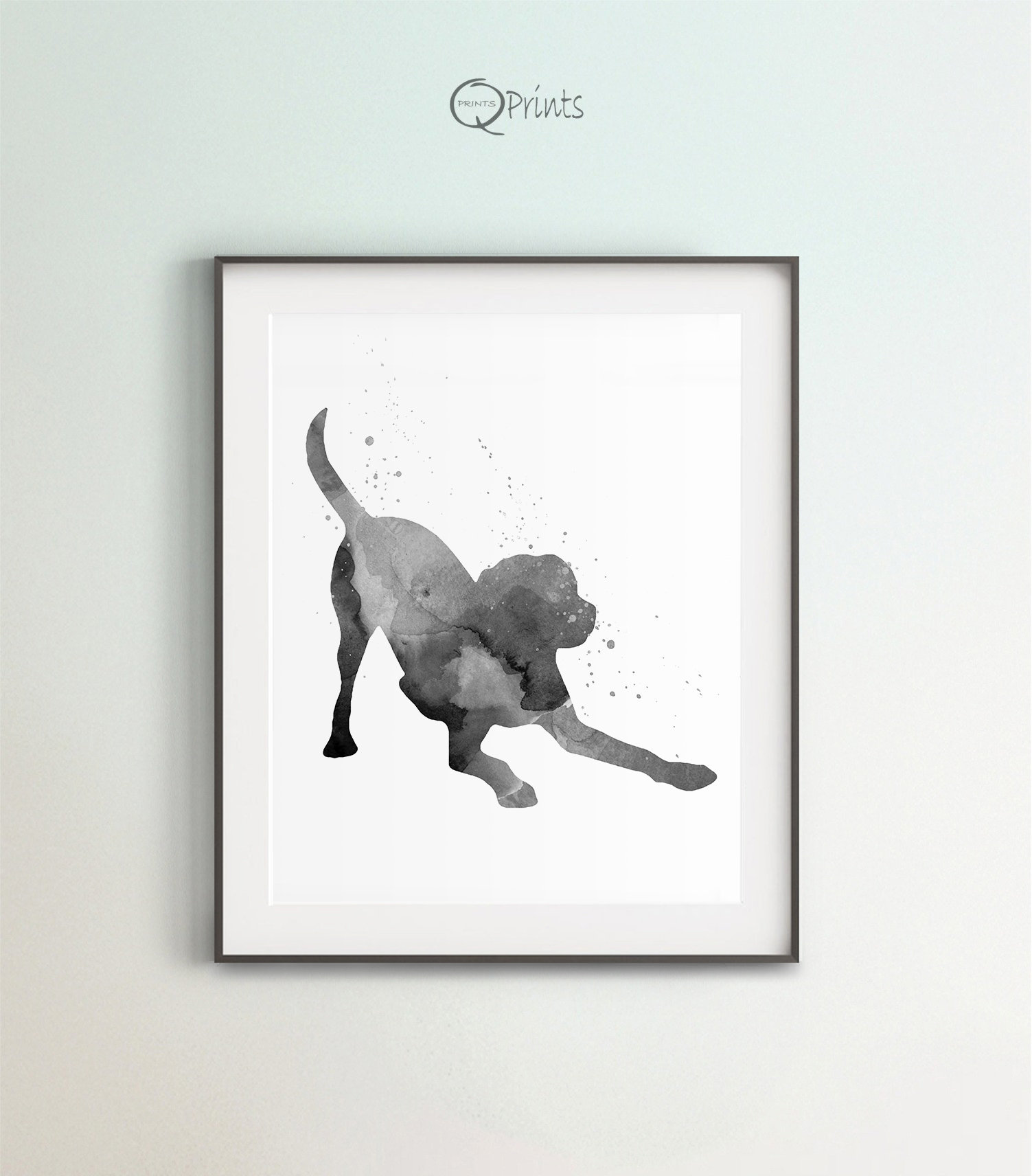 Labrador Watercolor Art Print, Black and White Dog Illustration ...