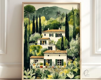 Mediterranean Villa Wall Art, Italian Landscape Print