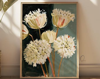 White Wildflower Wall Art, Moody Botanical Floral Print