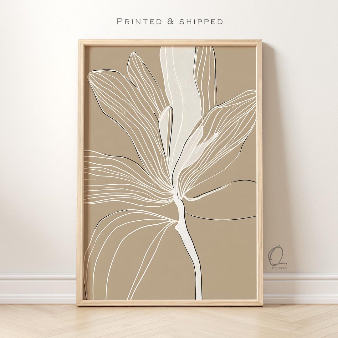 Minimalist Botanical Line Art Print, Neutral Floral Wall Art, Beige ...