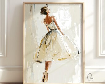 Ballerina Wall Art, Elegant Neutral Ballet Dancer Print