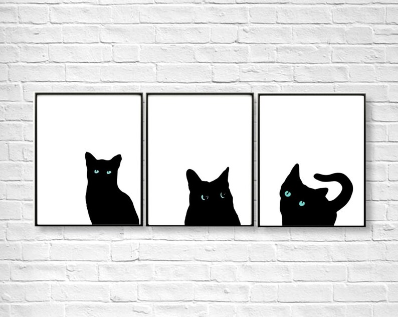 Set of 3 Cat Prints Prints of Cats Black and White Cat DIY Etsy