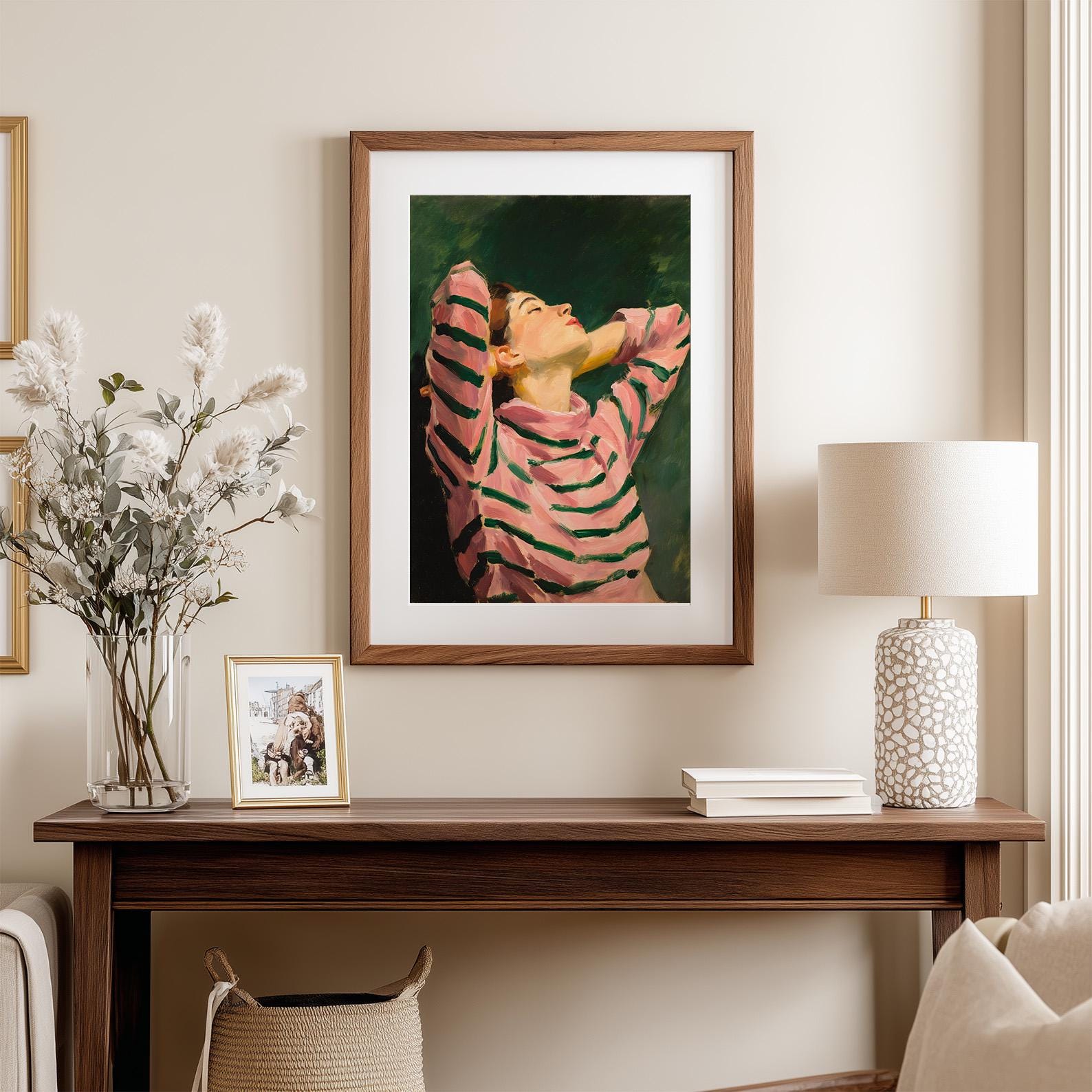 Woman Portrait Wall Art Print, Modern Feminine Painting, Pink Green ...