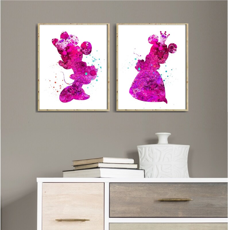 Digital Set of 2 Disney Art Minnie Mouse Art Minnie Mouse Print Digital Room D\u00e9cor DIY Wall Art Magenta Disney Art Disney Nursery Art