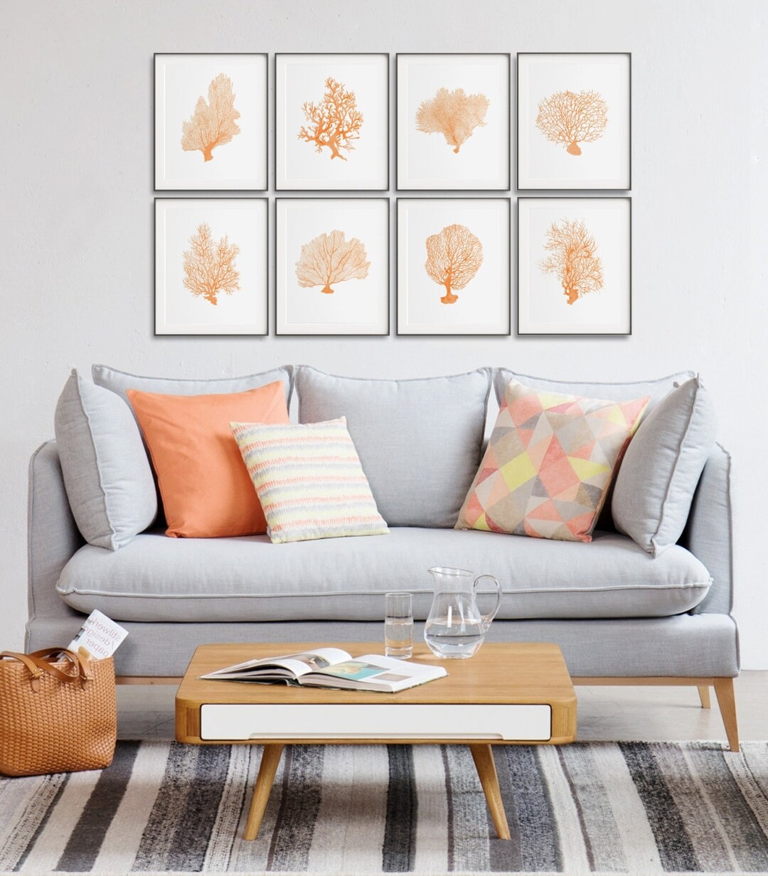 Set of Coral Prints, 8 Printable Corals, Orange Digital Coral, Hamptons ...