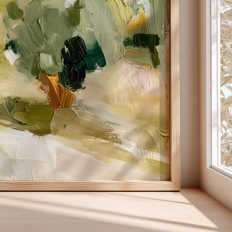 Cuadro mural de paisaje toscano, lámina de campiña mediterránea, pintura impresionista de pueblo italiano, decoración con olivos, impreso y enviado. imagen 13