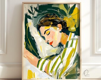 Woman Reading Wall Art, Colorful Modern Portrait Print