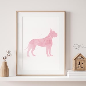 Pink Cane Corso Watercolor Dog Silhouette Printable, Cane Corso Art | Wall Decor, Dog Breed Print, Minimalist Pet Art, DIGITAL DOWNLOAD