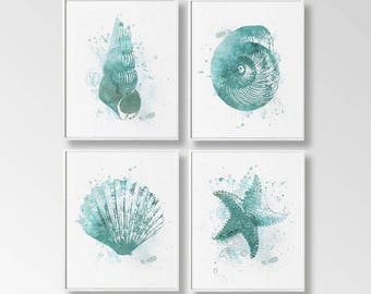 Nautical Art Print, Ocean Art Digital, Set of 4, Nautical Printable, DIY  Wall Art, Coastal Living Art, Turquoise Beach Art, Beach Cottage