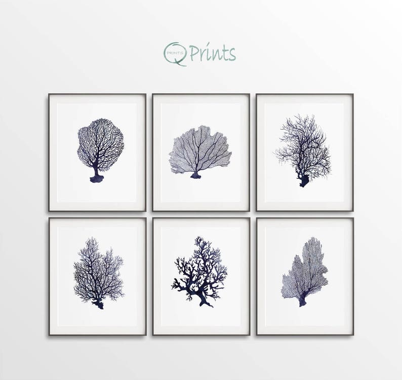 Set of 6 Sea Corals Dark Navy Blue Printable Corals Ocean - Etsy