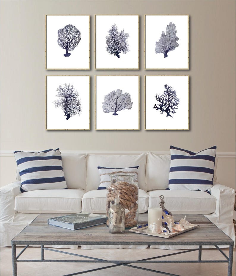 Set of 6 Sea Corals Dark Navy Blue Printable Corals Ocean - Etsy