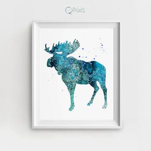 Moose Art Print, Printable Moose, Digital Animal Art, Moose Nursery Art, Turquoise Moose, DIY Wall Art, Watercolor Moose, Moose Wall Art