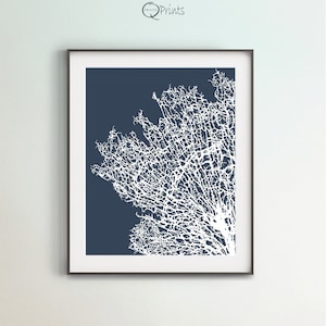 Set of Coral Prints, Set of 4 Printables, Navy Blue Art, Hamptons Style ...