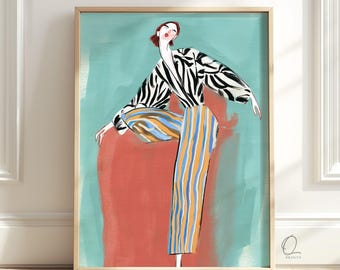 Colorful Fashion Wall Art, Striped Pants Woman Print