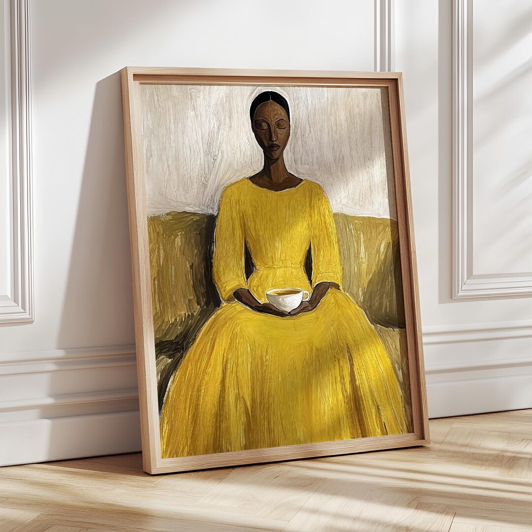 Woman in Yellow Dress Art Print | Minimalist Portrait (digital Download ...