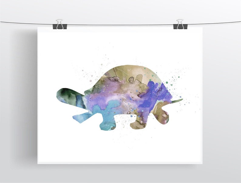 Turtle Art Print, Printable Turtle, Watercolor Turtle, Colored Turtle, DIY Wall Art, Large Printable, Turtle Picture, Baby Room Art Decor image 3