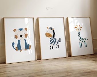 Safari Tier Kindergarten Drucke Set – Leopard, Giraffe, Zebra (Digitaler Download)
