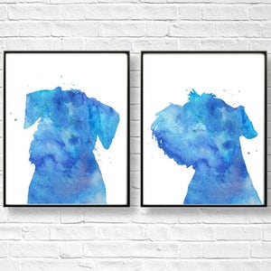 Set Schnauzers Print, Set of 2 Prints, Watercolor Schnauzer, Schnauzers Art, Large Wall Décor, Blue Schnauzers, Set of Schnauzers, Boy Gift image 2