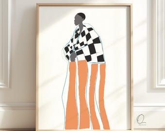 Modern Fashion Wall Art, Checkered Outfit Woman Print