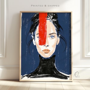 Abstrakt kvinnaporträtt väggkonst, modern expressionistiskt tryck