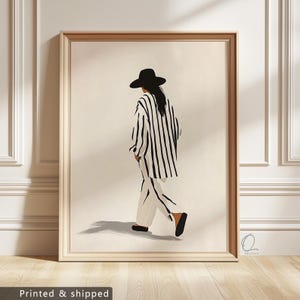 Minimalist Fashion Woman Art, Striped Outfit Illustration, Chic Printable Decor (Giclée Print)