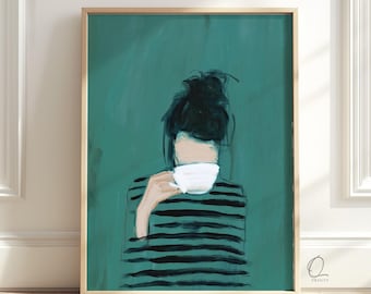 Coffee Lover Wall Art, Woman Drinking Coffee Print