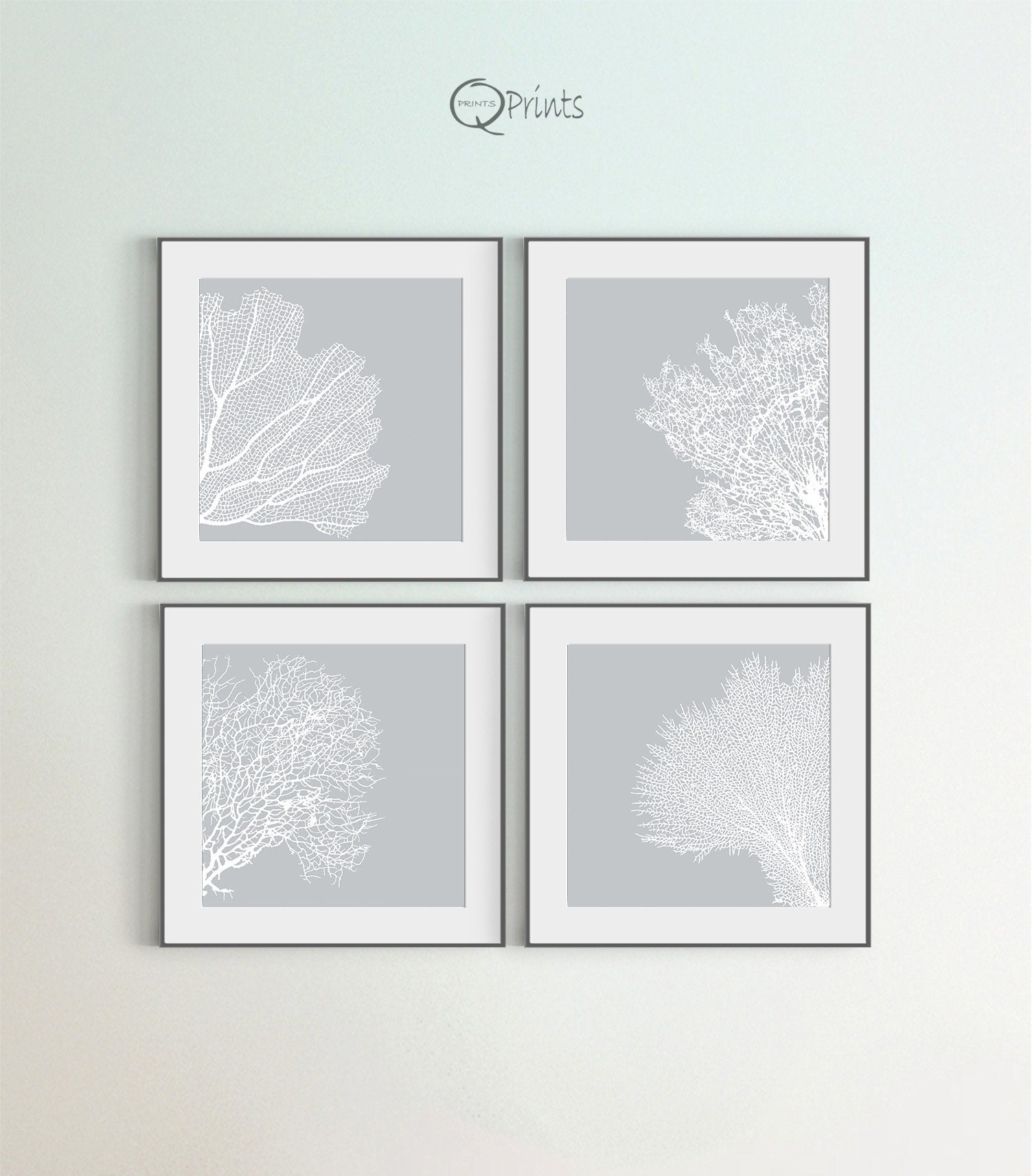 Set of 4 Corals Digital Wall Art Printable Corals Gray Wall Etsy