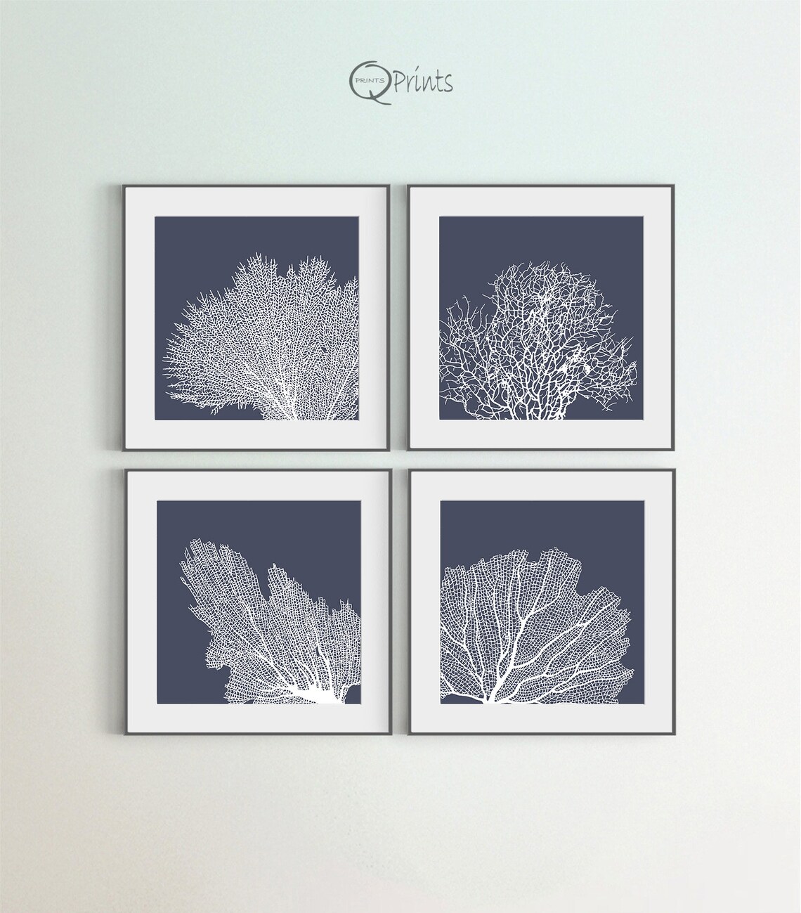 Set of 4 Corals Digital Wall Art Printable Corals Navy Blue | Etsy