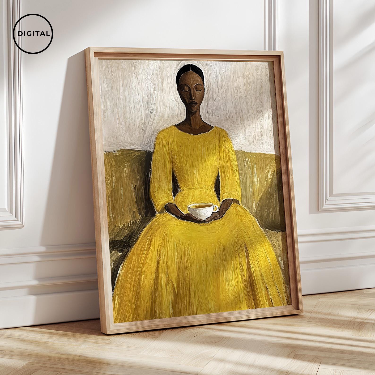 Woman in Yellow Dress Art Print | Minimalist Portrait (digital Download ...