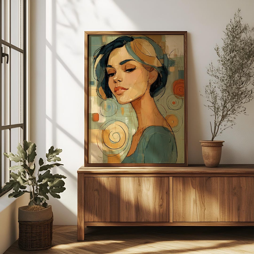 Modern Abstract Woman Portrait Art Print, Boho Home Decor (digital ...