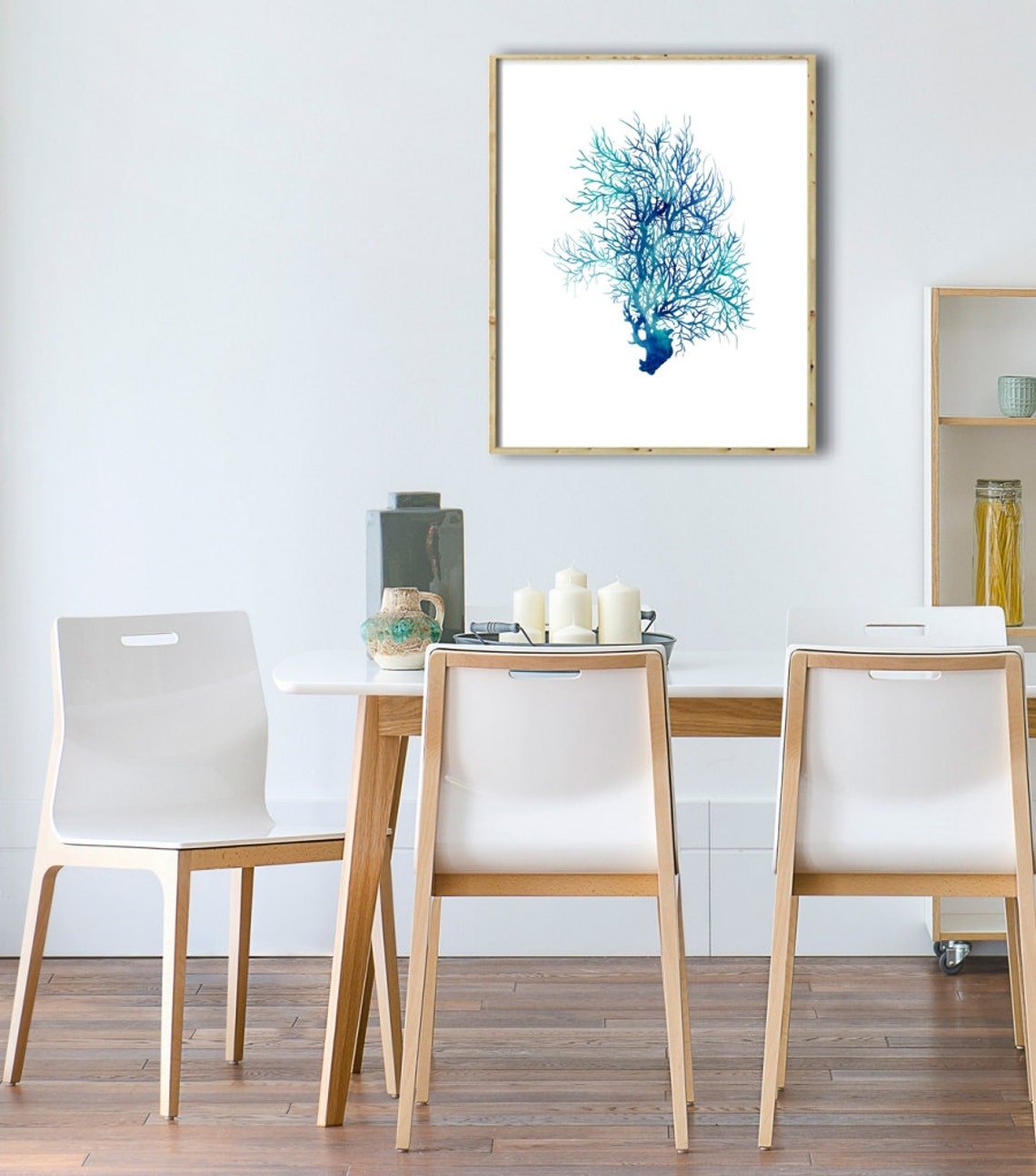 Coral Art Print Printable Teal Coral Digital Nautical Art - Etsy