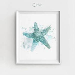 Seestern Art Print, druckbarer Seestern, digitale nautische Kunst, Seesternbild, türkiser Seestern, Aquarell Seestern, DIY Wanddekor