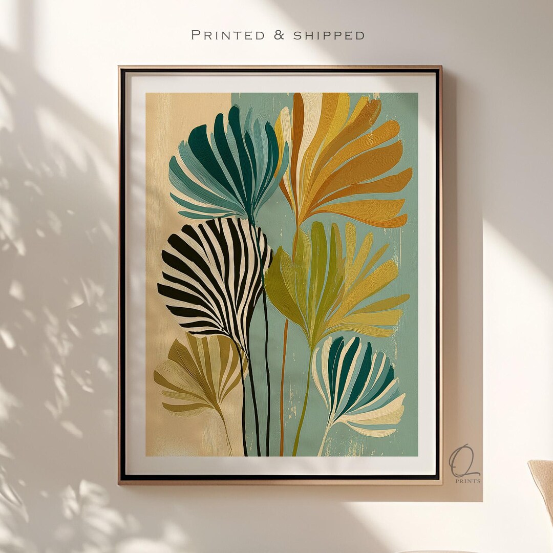 Mid Century Tropical Leaf Art Print, Scandinavian Botanical Poster ...