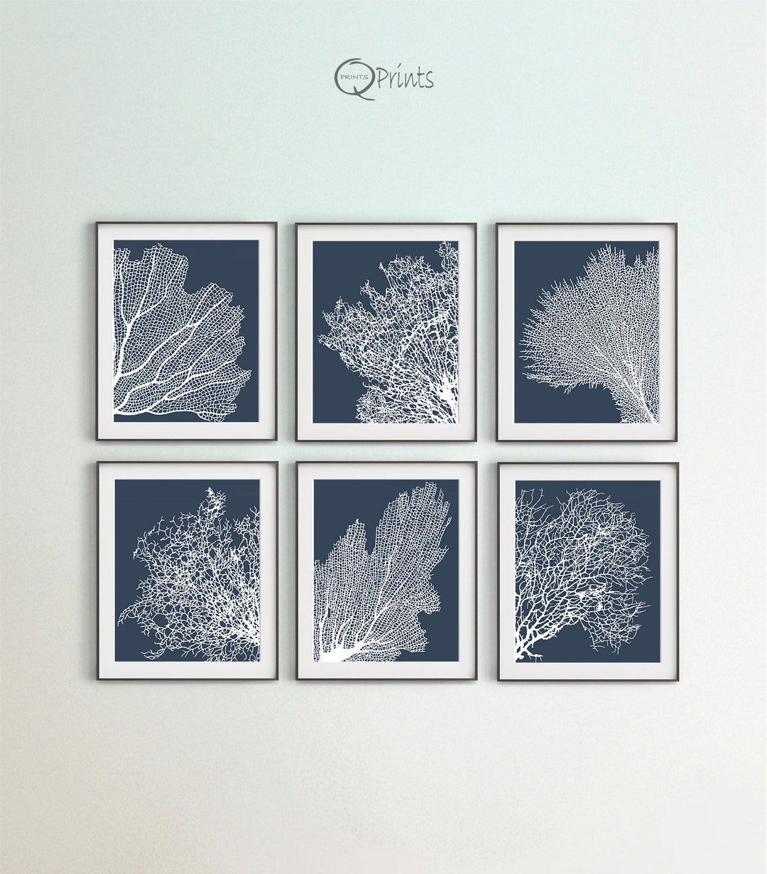 Set of 6 Sea Corals, Dark Navy Blue Background, Printable Corals, Ocean ...