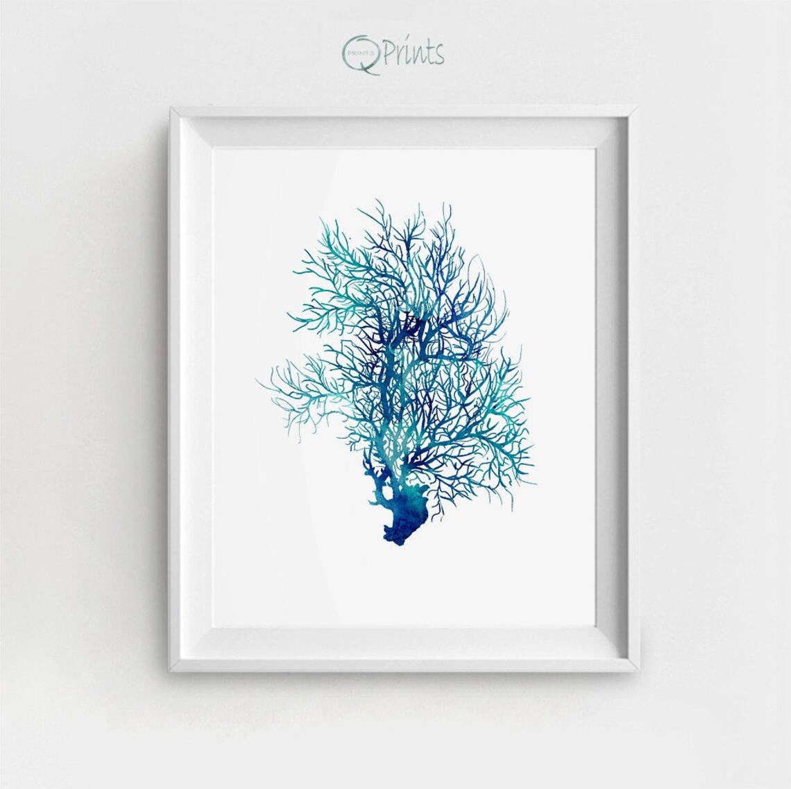 Coral Art Print Printable Teal Coral Digital Nautical Art | Etsy
