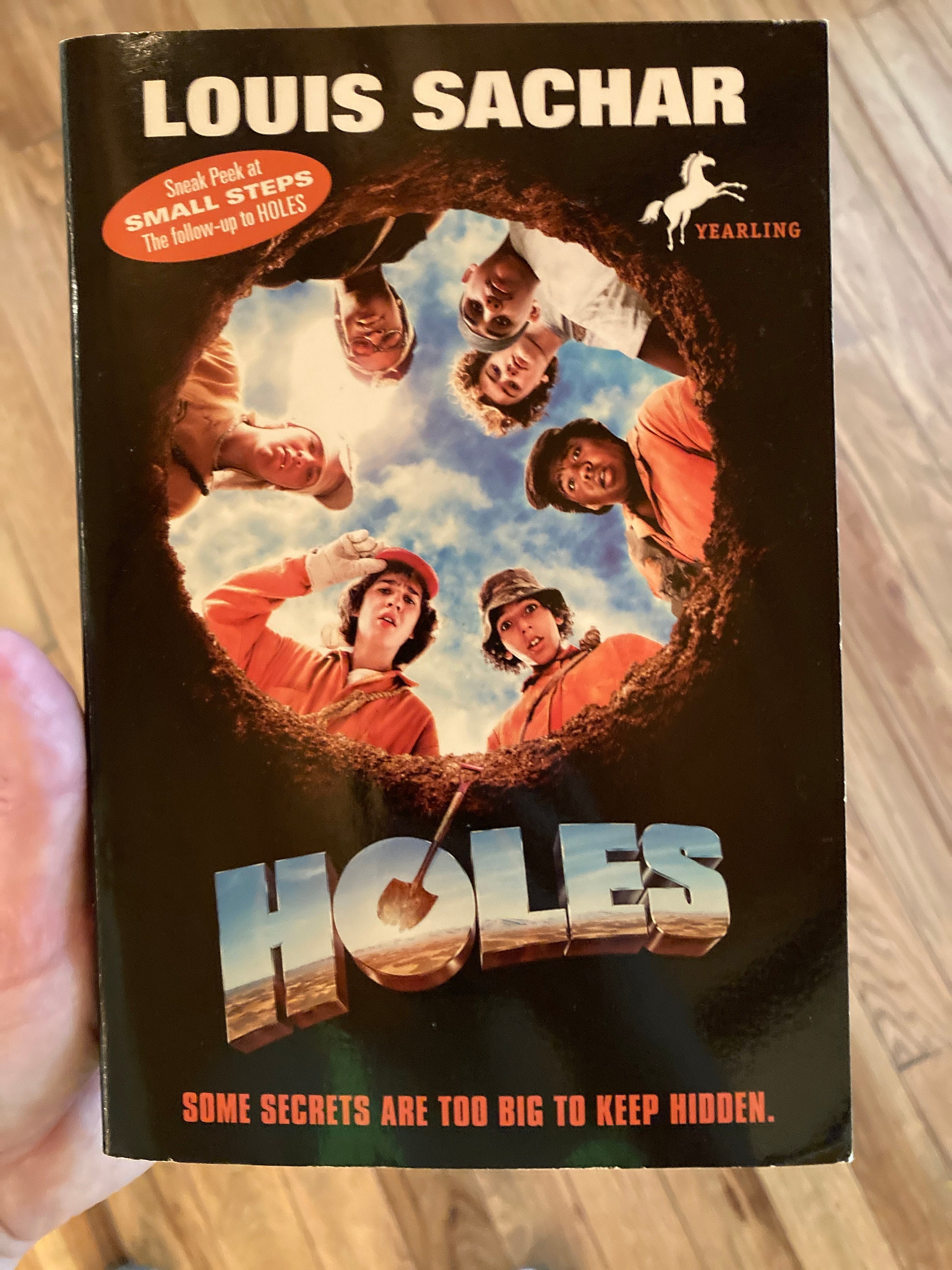 Holes by Louis Sachar, copyright 1998, Books with movies, Yearling Book,  chapter book, paperback copy, photos from the movie, Walden Media