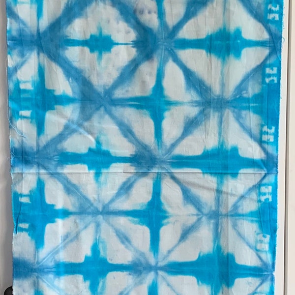 Cotton, Kona cotton, indigo blue and turquoise, (ex1.5) hand dyed, sekka shibori, 18 x 36,half yard.