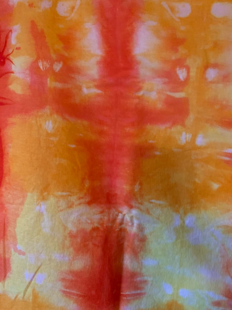 1 yard shibori hand dyed in yellows and oranges 36 x 52 Essex linen Cotton