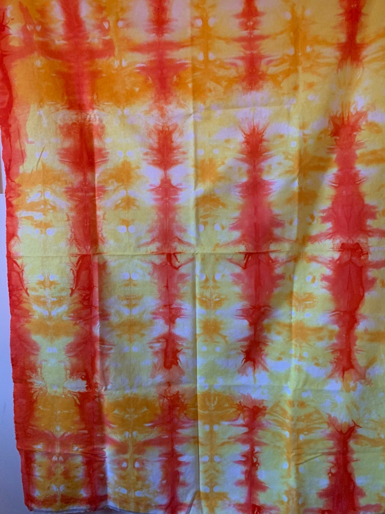 1 yard shibori hand dyed in yellows and oranges 36 x 52 Essex linen Cotton