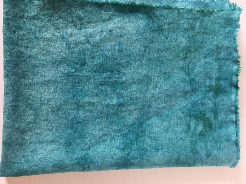 mottled Linen rayon half yard, 18 x 52 Aquamarine green