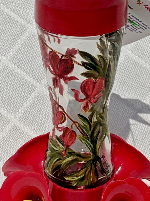Hand Painted 8 Ounce Glass Hummingbird Feeder Bleeding Etsy