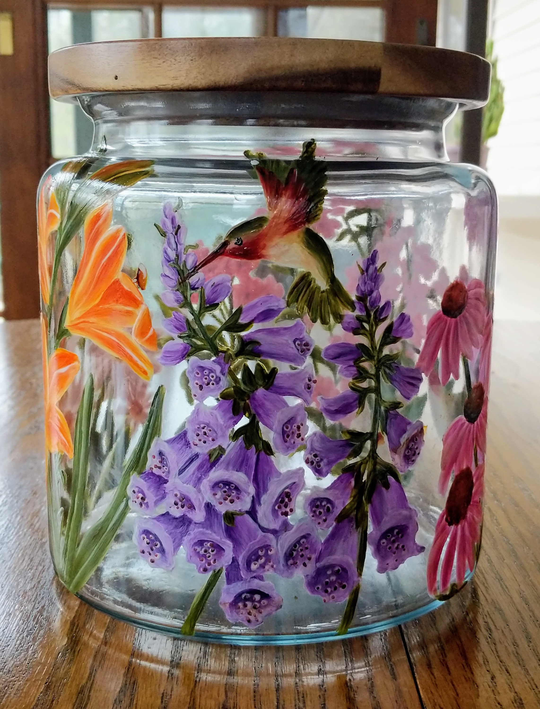 Hand painted glass jar with tightfitting lid Garden Blooms Etsy